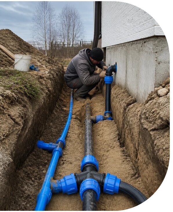Монтаж наружного водопровода на участке под ключ в Юрге